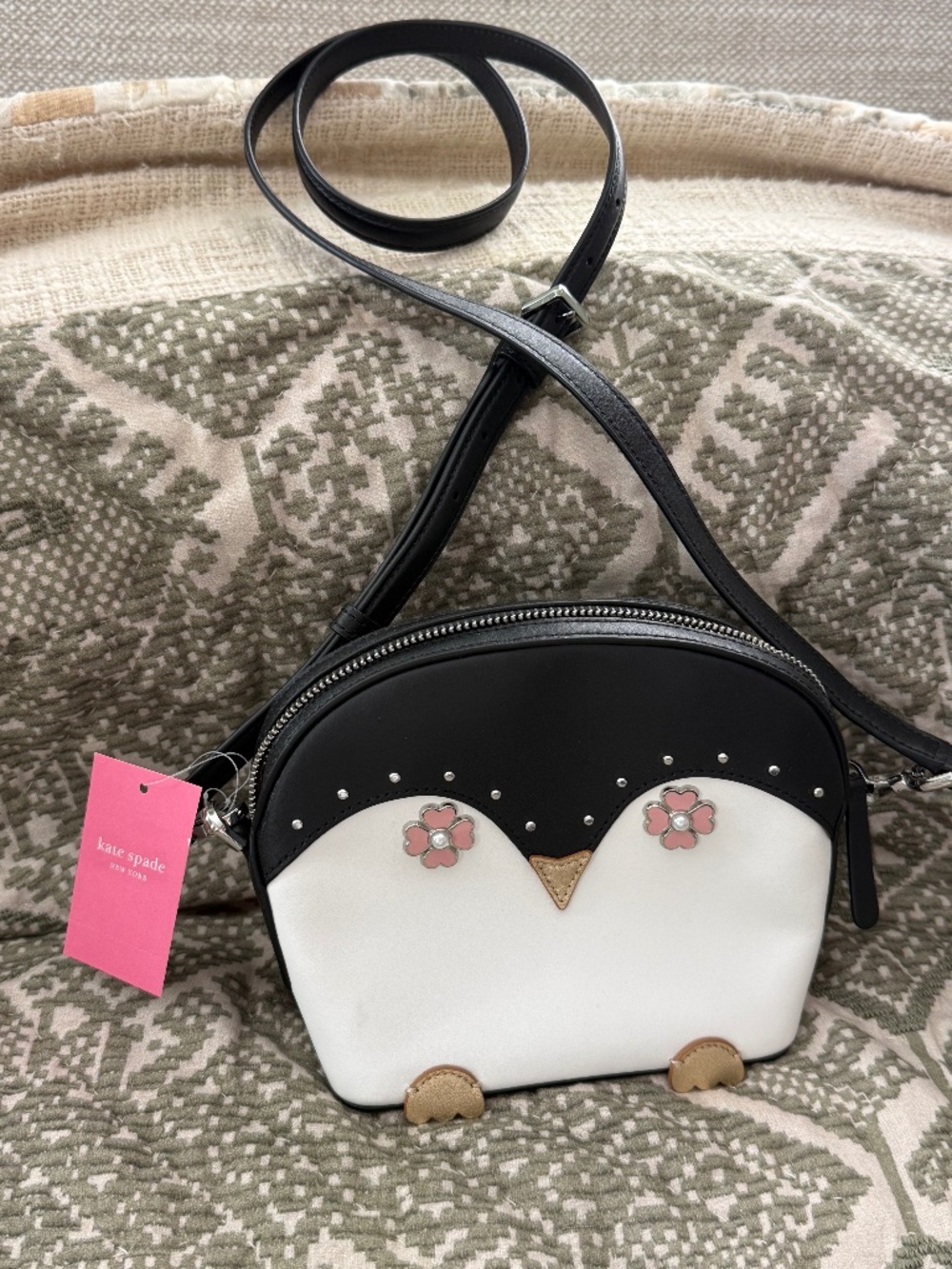 Kate Spade Penguin Crossbody Bag Ivory Black Floral NWT
